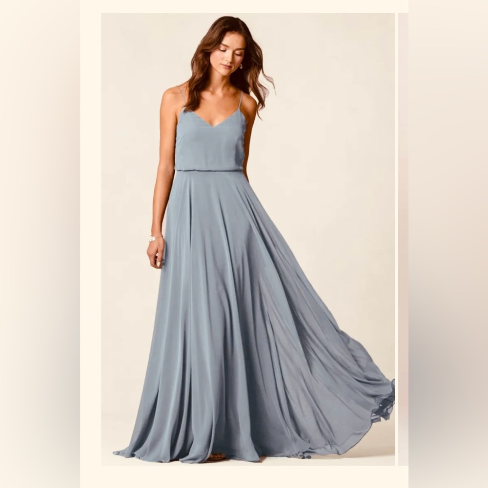 Jenny Yoo chiffon gown in dusty blue